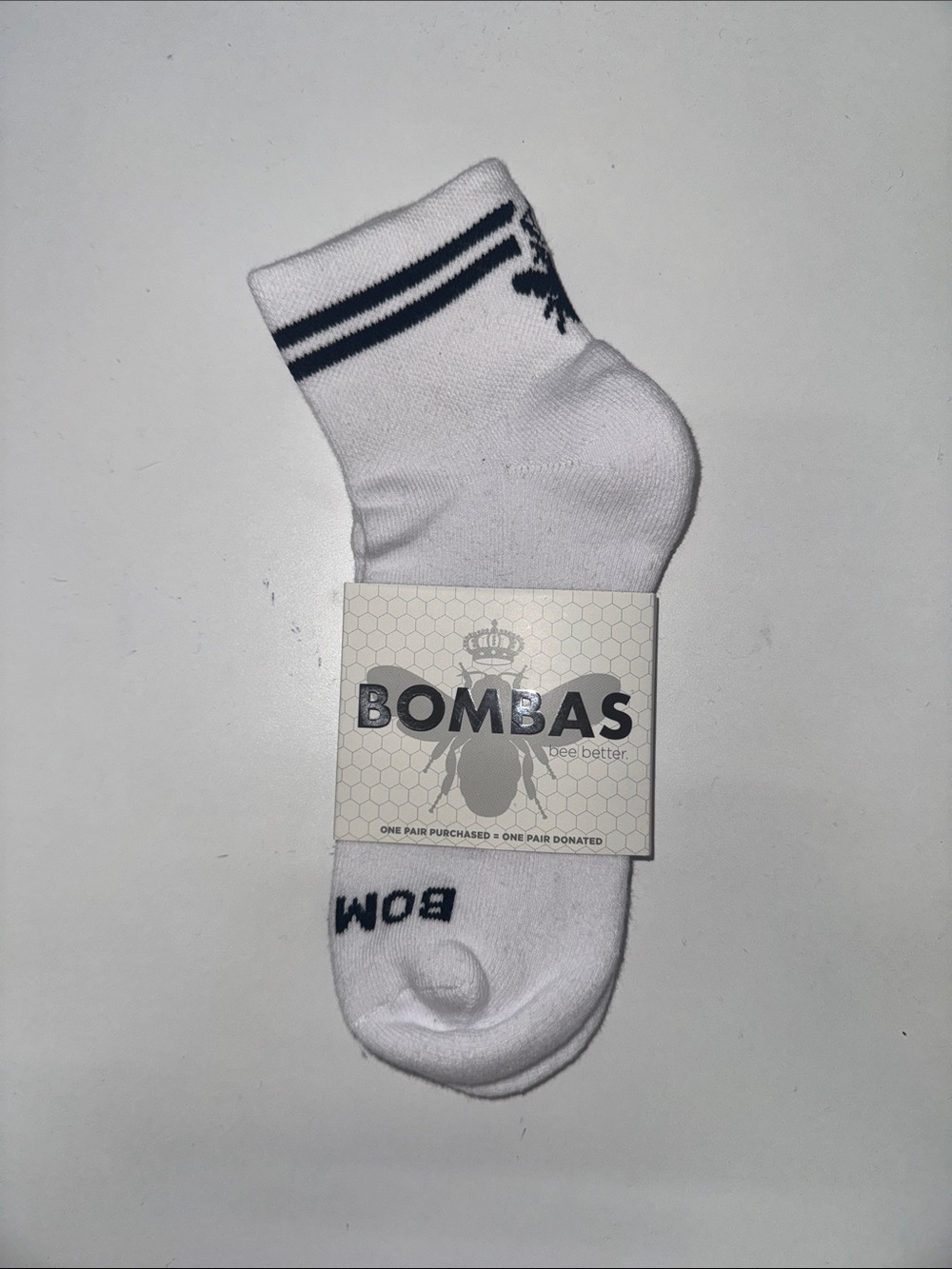 Bombas White Ankle Athletic Socks with Black Stripe Detail